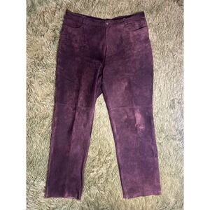Elite Sport Pants Women 14P Purple Leather Suede Straight Leg Petite Mid READ